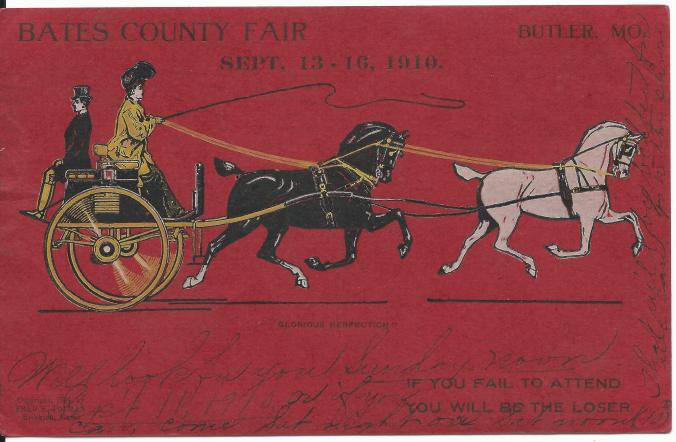 Postcard advertisement for the Bates County Fair 1910. Bates County Museum Collection