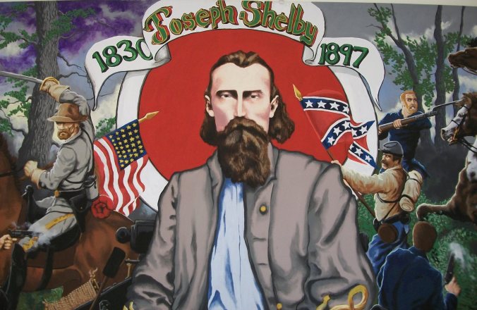 A mural depicting General Jo Shelby painted by Richard Carter on display at the Bates County Museum.