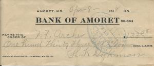 Henry Dykman kept the cancelled check he used to pay for his son's funeral.  Dykman collection. Bates County Museum