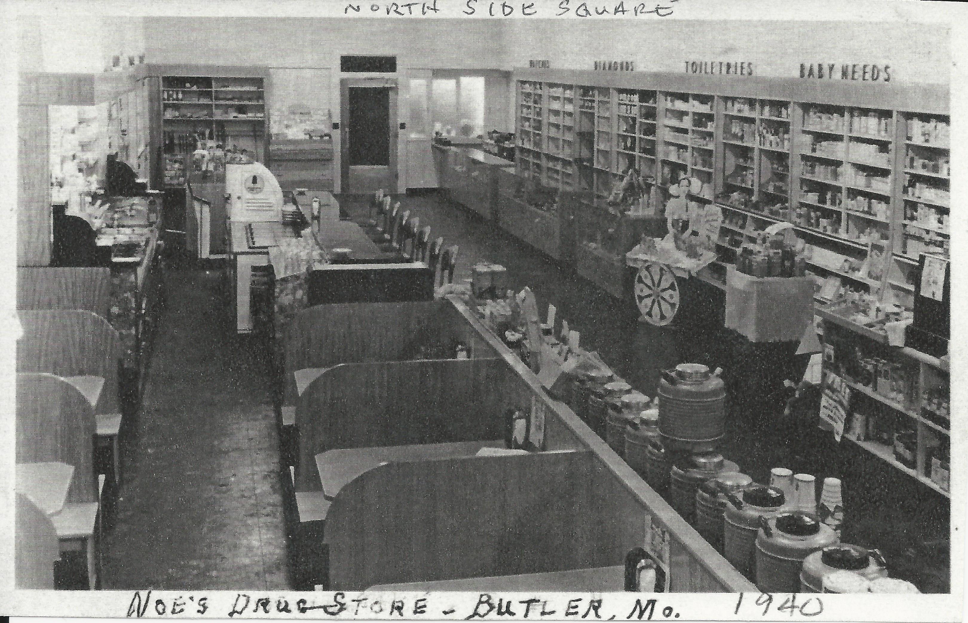 Interior Shot of Noeâ€™s Drug Store before the fire.