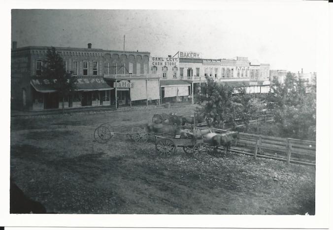 East side of the Butler square circa 1880. M.S. Cowles Dry Goods store on the left. Photo from the Ed Robertson estate. 